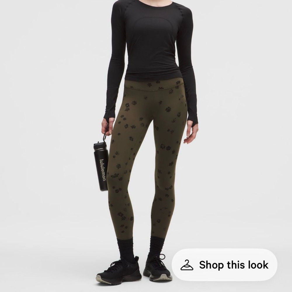 Lululemon Wunder Train tights floral breeze olive brown black high rise Leggings